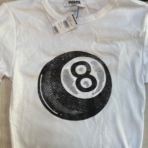 RSQ White Tee with Black 8 Ball Design